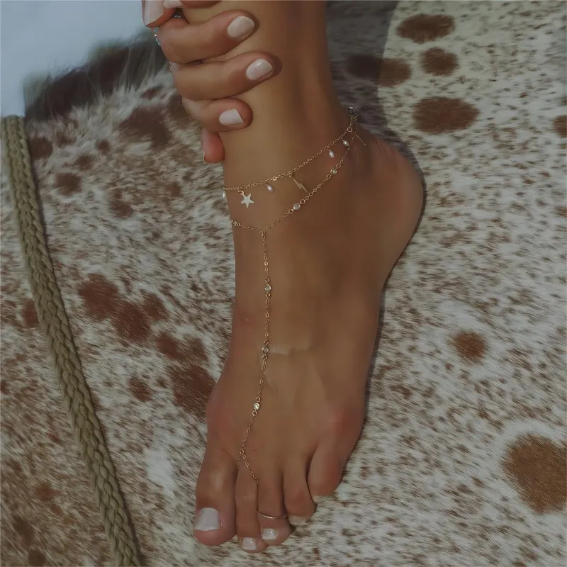 Women Fashion Titanium Steel 18K Zircon Star Anklet