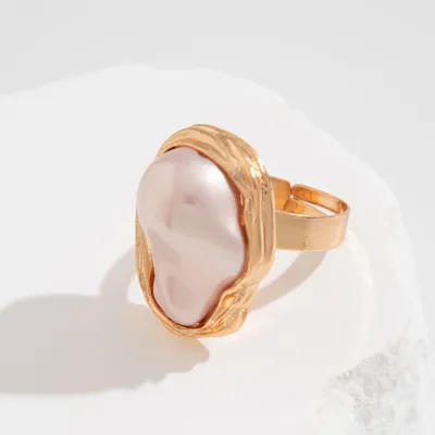 Women Fashion Retro Irregular Pearl Alloy Rings