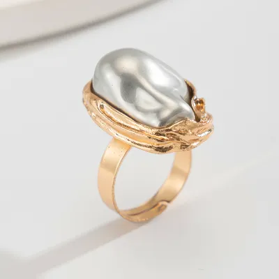 Women Fashion Retro Irregular Pearl Alloy Rings