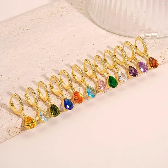 Women Fashion Simple Multicolour Zircon Drop Earrings Copper