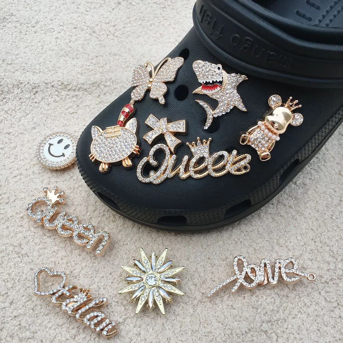 Metal Flower Rhinestone English Detachable Hole Shoes Diy Accessories