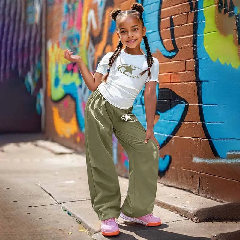 Kids Toddler Girls Fashion Casual Star Print Short Sleeve T-Shirt Wide Leg Trousers Sets