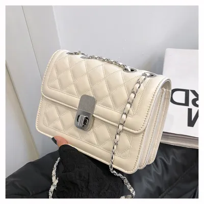 Women Fashion Casual Solid Color Rhombic Chain Small Square PU Shoulder Bag