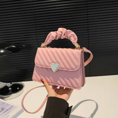 Women Casual Solid Color Love Buckle Small Square PU Shoulder Bag