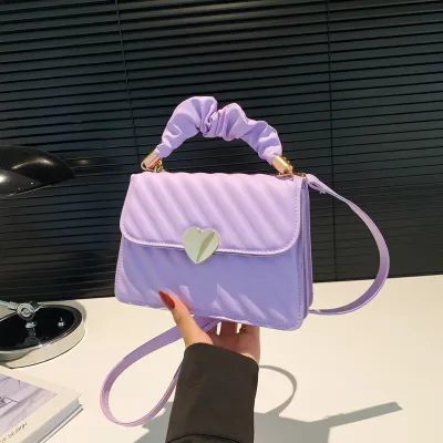 Women Casual Solid Color Love Buckle Small Square PU Shoulder Bag