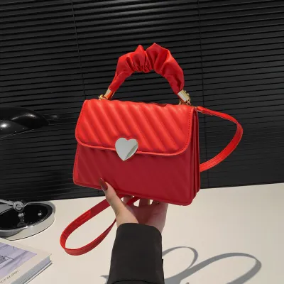 Women Casual Solid Color Love Buckle Small Square PU Shoulder Bag