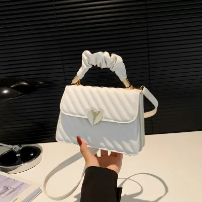 Women Casual Solid Color Love Buckle Small Square PU Shoulder Bag