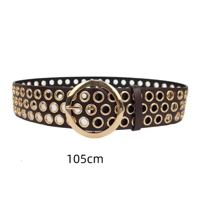 Women's Fashion Punk Rivet Hollow Wide PU Leather Belt