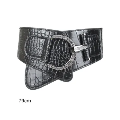 Women Punk Solid Color Irregular Wide Imitation Leather Belt with Hook Buckle