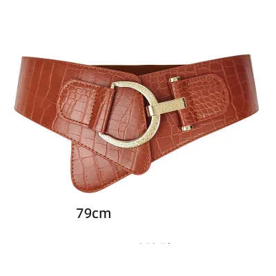 Women Punk Solid Color Irregular Wide Imitation Leather Belt with Hook Buckle