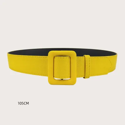 Women Fashion Solid Color Square Buckle PU Leather Belt