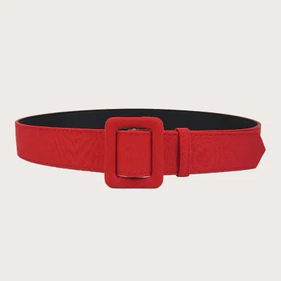 Women Fashion Solid Color Square Buckle PU Leather Belt