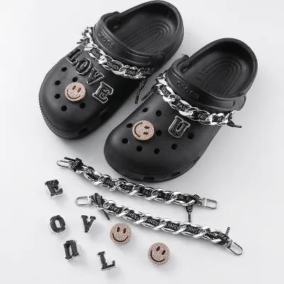 Smiley Face Rhinestone Chain Detachable Hole Shoes Diy Accessories