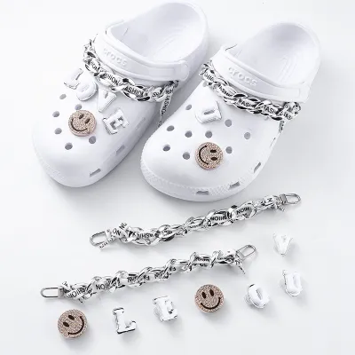 Smiley Face Rhinestone Chain Detachable Hole Shoes Diy Accessories