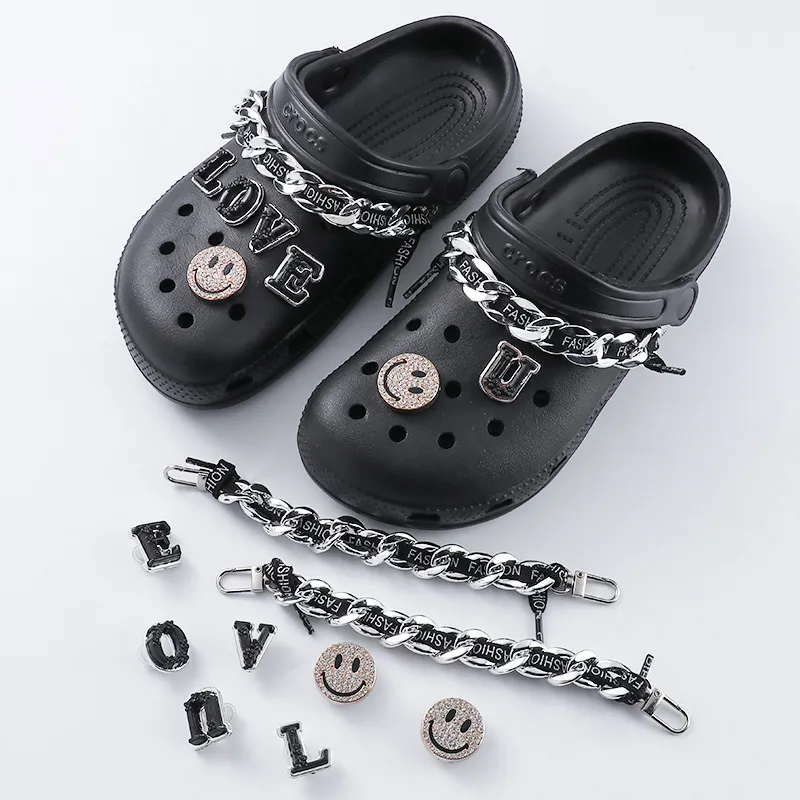 Smiley Face Rhinestone Chain Detachable Hole Shoes Diy Accessories