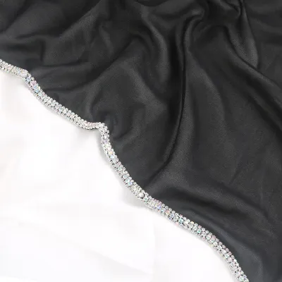 Women Casual Solid Color Chiffon Rhinestone Hijab Scarf Medium Length
