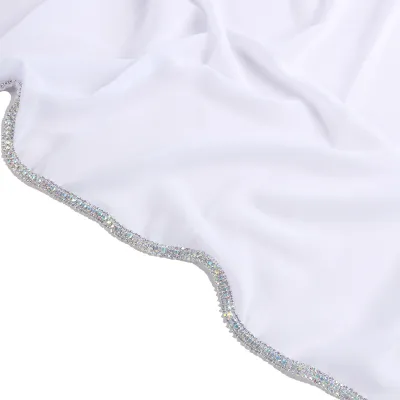 Women Casual Solid Color Chiffon Rhinestone Hijab Scarf Medium Length