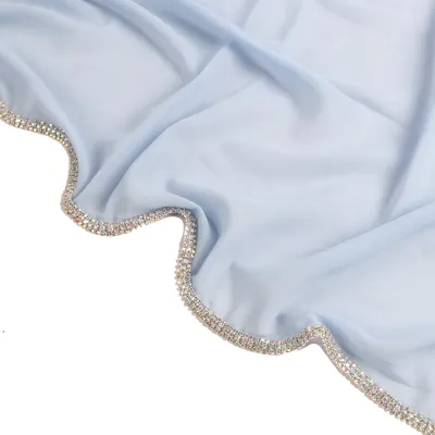 Women Casual Solid Color Chiffon Rhinestone Hijab Scarf Medium Length