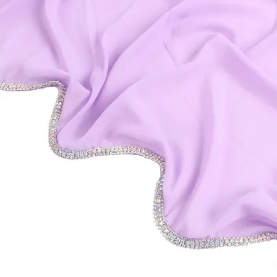 Women Casual Solid Color Chiffon Rhinestone Hijab Scarf Medium Length