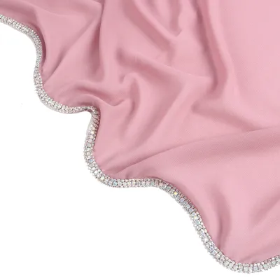 Women Casual Solid Color Chiffon Rhinestone Hijab Scarf Medium Length