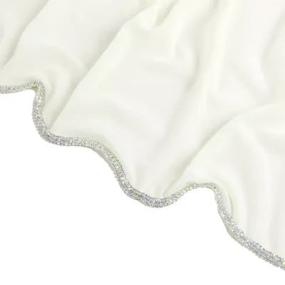 Women Casual Solid Color Chiffon Rhinestone Hijab Scarf Medium Length