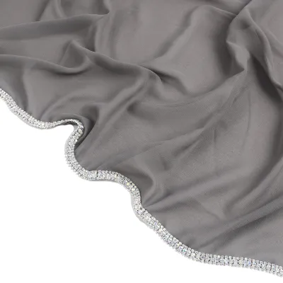 Women Casual Solid Color Chiffon Rhinestone Hijab Scarf Medium Length