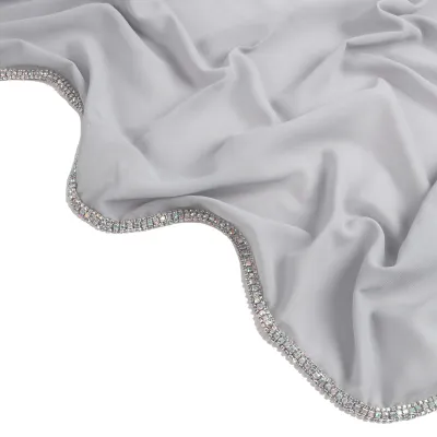 Women Casual Solid Color Chiffon Rhinestone Hijab Scarf Medium Length