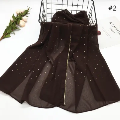 Women Casual Solid Color Chiffon Rhinestone Hijab Scarf Long 180*70