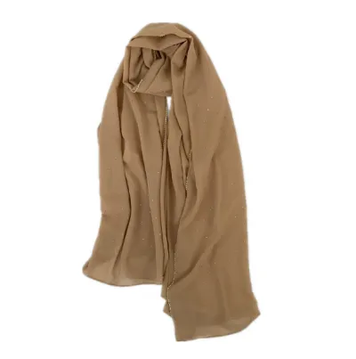 Women Casual Solid Color Chiffon Rhinestone Hijab Scarf Long 180*70