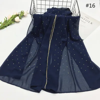 Women Casual Solid Color Chiffon Rhinestone Hijab Scarf Long 180*70