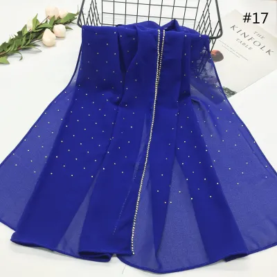 Women Casual Solid Color Chiffon Rhinestone Hijab Scarf Long 180*70