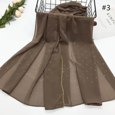 Women Casual Solid Color Chiffon Rhinestone Hijab Scarf Long 180*70