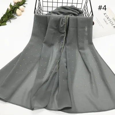 Women Casual Solid Color Chiffon Rhinestone Hijab Scarf Long 180*70