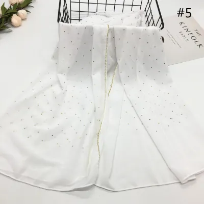 Women Casual Solid Color Chiffon Rhinestone Hijab Scarf Long 180*70