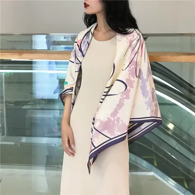 Women's Fashion Elegant Floral Printed 130x130cm Square Scarf Polyester