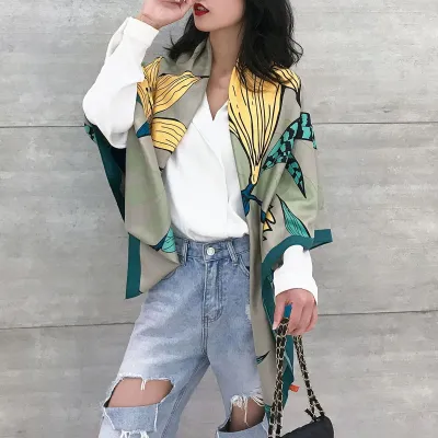 Women's Fashion Elegant Floral Printed 130x130cm Square Scarf Polyester