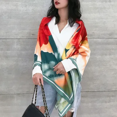 Women's Fashion Elegant Floral Printed 130x130cm Square Scarf Polyester