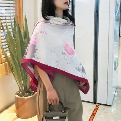 Women's Fashion Elegant Floral Printed 130x130cm Square Scarf Polyester