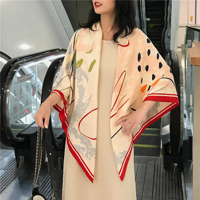 Women's Fashion Elegant Floral Printed 130x130cm Square Scarf Polyester