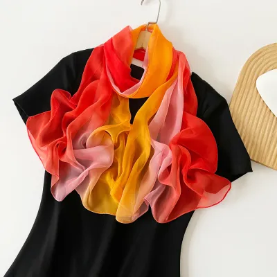 Women Fashion Casual Rainbow Gradient Chiffon Square Shawl Scarf