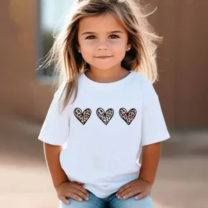 Kids Toddler Girls Casual Leopart Heart Print Short Sleeve Crewneck T-Shirt