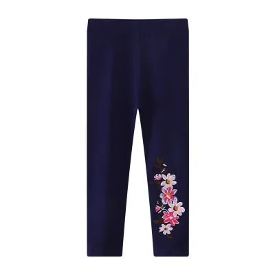 Kids Toddler Girls Casual Embroidery Flower Cotton Leggings Pants Mid-Waist