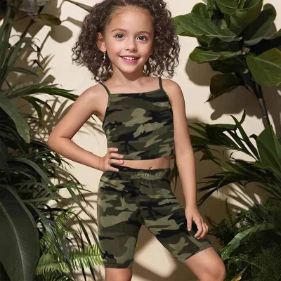 Kids Toddler Girls Casual Camouflage Camisole Shorts Sets