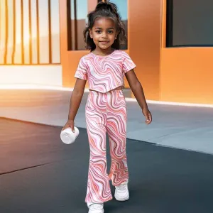 Kids Toddler Girls Fashion Casual Print Short Sleeve T-Shirt and Trousers Set