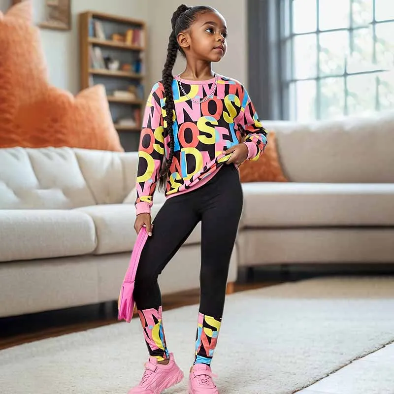 Kids Toddler Girls Fashion Casual Alphabet Print Long Sleeve Sweatshirts Trousers Set