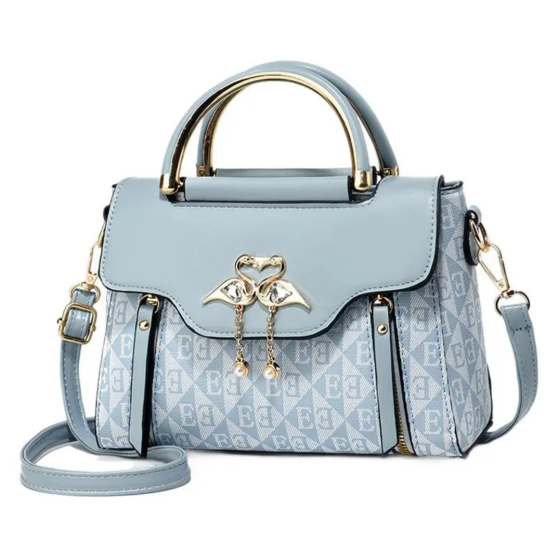 Women Fashion Letter Printed Metal Buckle Zipper PU Handbag Kelly Bag Medium