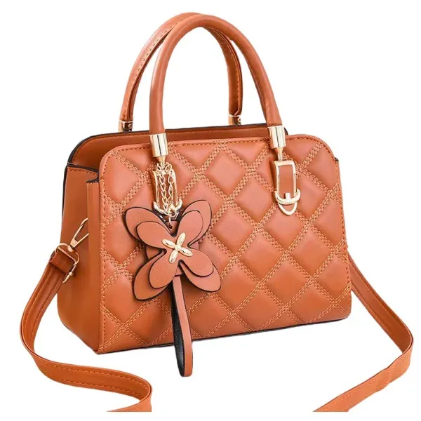 Women Fashion Simple Solid Color Pendant Handbag PU Medium Square Bag
