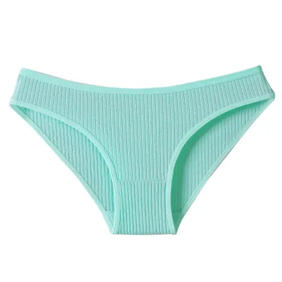 Women Fashion Sexy Solid Color Threaded Low Waist Cotton Panties