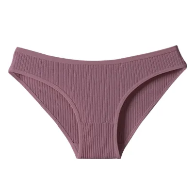 Women Fashion Sexy Solid Color Threaded Low Waist Cotton Panties
