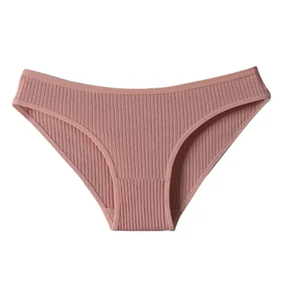 Women Fashion Sexy Solid Color Threaded Low Waist Cotton Panties